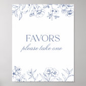 Poster Panneau bleu Floral Chinoiserie Baby shower Faveur (Devant)