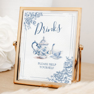 Poster Panneau Bleu Victorien Jardin Bridal Thé Boissons