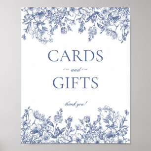 Poster Panneau Blue Chinoiserie Vintage Floral Cartes & C