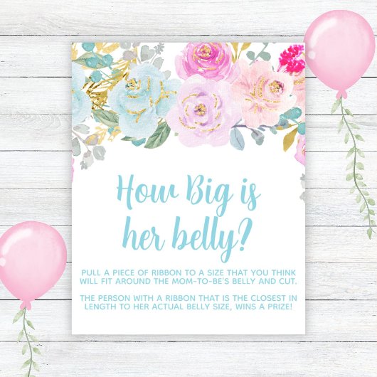 Poster Panneau Blue Floral Boy Baby shower Big Belly Jeu