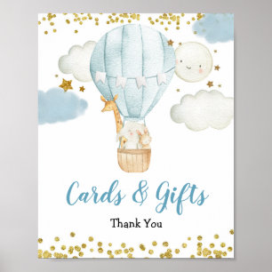 Poster Panneau Blue Hot Air Balloon Animaux Cartes et Cad