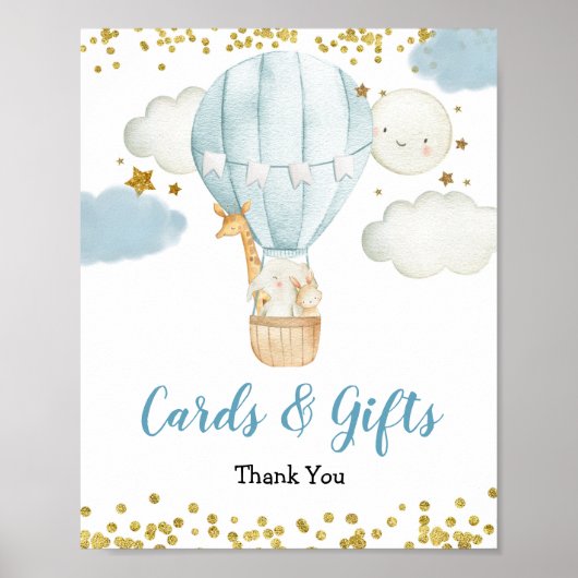 Poster Panneau Blue Hot Air Balloon Animaux Cartes et Cad (Devant)
