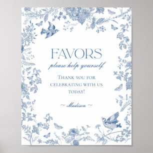 Poster Panneau Blue Toile De Jouy Vintage Faveurs florale