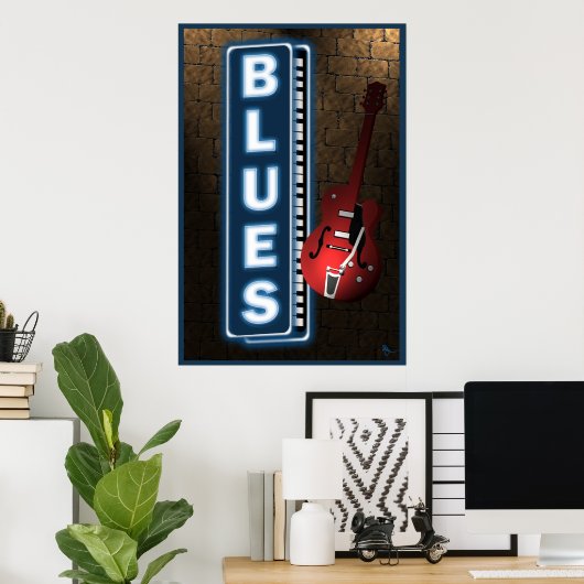 Poster Panneau Blues Neon (Bureau à domicile)