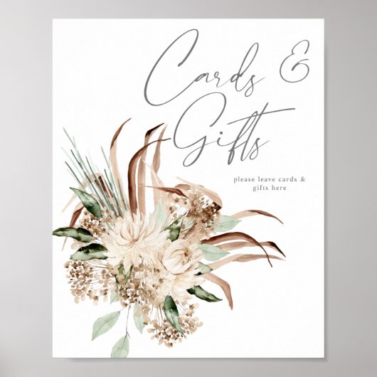 Poster Panneau Boho Beige Floral Cartes & Cadeaux (Devant)