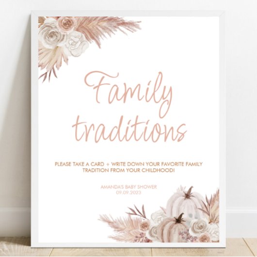 Poster Panneau Boho Citrouille Baby shower Famille Tradit