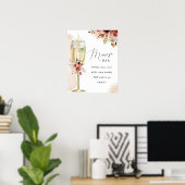 Poster Panneau Boho Fleurs et Champagne Verre Mimosa Bar (Bureau à domicile)