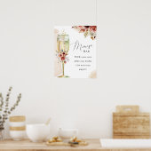 Poster Panneau Boho Fleurs et Champagne Verre Mimosa Bar (Cuisine)