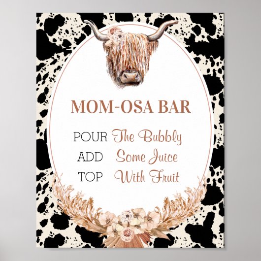 Poster Panneau Boho Floral Cow Mom-osa Bar Baby shower (Devant)
