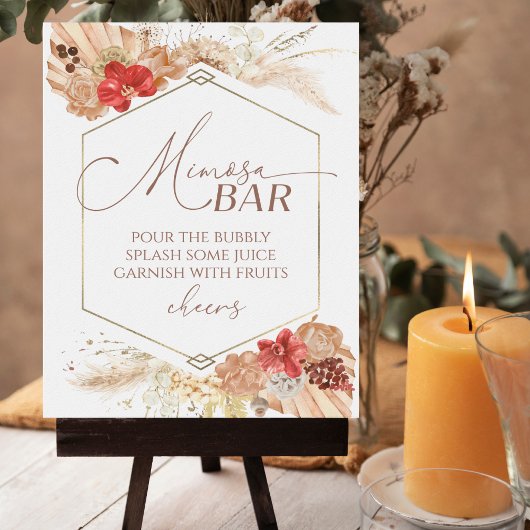 Poster Panneau Boho Floral Fête des mariées Mimosa Bar