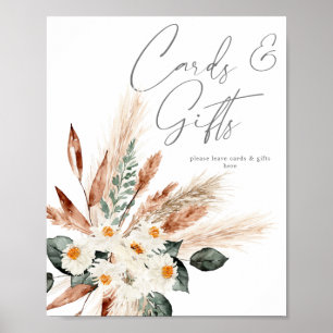 Poster Panneau Boho Pampas en cuivre Beige Floral Cartes 