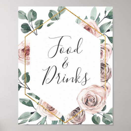 Poster Panneau Boho Rose Baby shower nourriture et boisso (Devant)