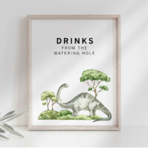Poster Panneau boisson Aquarelle Jurassic Dinosaur