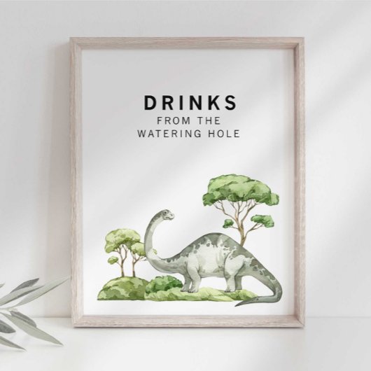 Poster Panneau boisson Aquarelle Jurassic Dinosaur