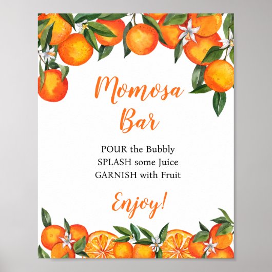 Poster Panneau boisson Orange Momosa Bar Baby shower (Devant)