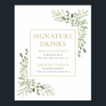 Poster Panneau Boissons de couleur vert d'eau<br><div class="desc">Cet élégant panneau de boissons signées verdoyantes est parfait pour votre fête mariage. Conçu par Thisisnotme©</div>