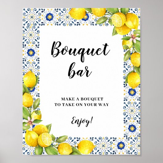 Poster Panneau Bouquet Bar Lémette citron sur carreaux bl (Devant)