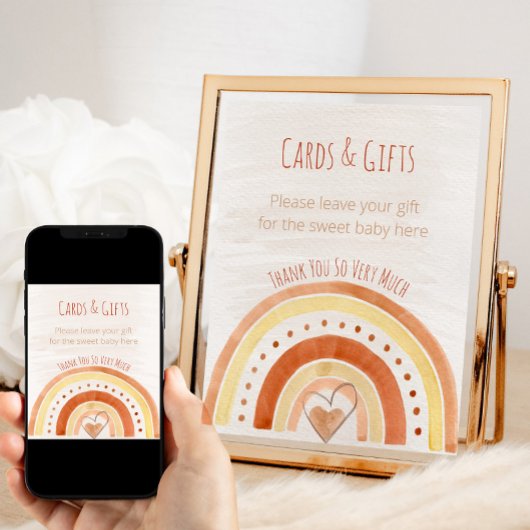 Poster Panneau cadeau Baby shower neutre arc-en-ciel