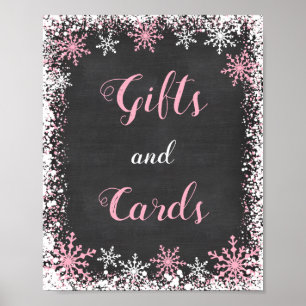 Poster Panneau cadeau Baby shower Pink White Snowflake