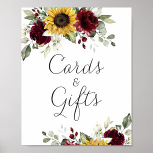 Poster Panneau cadeau Sunflower Floral Bourgogne Cartes d