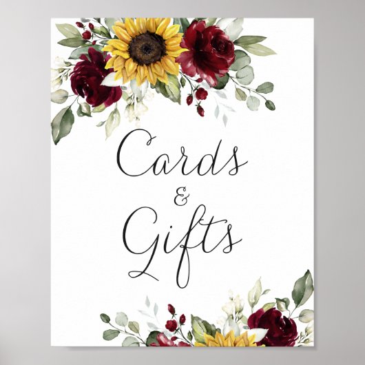 Poster Panneau cadeau Sunflower Floral Bourgogne Cartes d (Devant)
