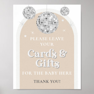 Poster Panneau Cartes & Cadeaux Disco Baby shower boule