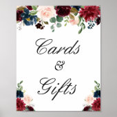 Poster Panneau Cartes et cadeaux Burgundy Blush Blue Flor (Devant)