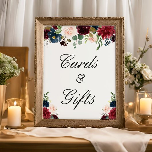 Poster Panneau Cartes et cadeaux Burgundy Blush Blue Flor