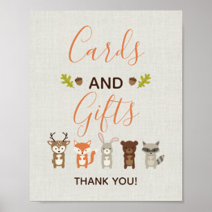 Poster Panneau Cartes et cadeaux de Baby shower Woodland