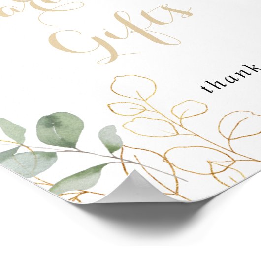 Poster Panneau Cartes et Cadeaux de Feuillage Vert Doré (Coin)