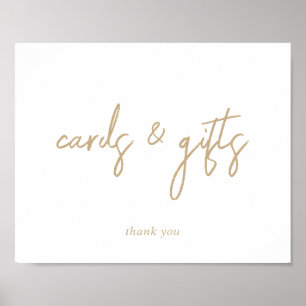 Poster Panneau Cartes et Cadeaux en Or et Écriture Blanch