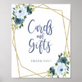 Poster Panneau Cartes Et Cadeaux Fleuris Bleu Poussiéreux (Devant)