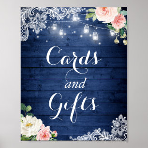 Poster Panneau Cartes et cadeaux Floral Rustic Blue Lig