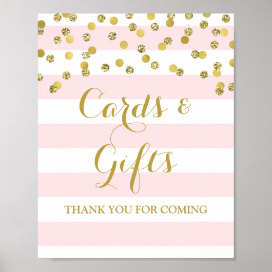 Poster Panneau Cartes et Cadeaux Rayures Roses Confettis  (Devant)