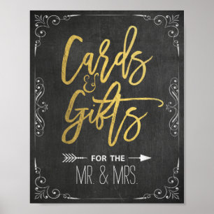 Poster Panneau Chalkboard Gold Cartes et cadeaux Mariage