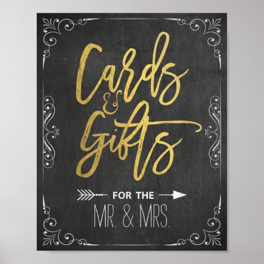 Poster Panneau Chalkboard Gold Cartes et cadeaux Mariage (Devant)