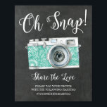 Poster Panneau Chalkboard Oh Snap Caméra Hashtag Mariage<br><div class="desc">Oh Snap Hashtag Mariage Signal avec une police moderne avec un appareil photo bleu sur un arrière - plan de tableau noir. Facile à modifier la taille et la personnaliser avec vos informations.</div>