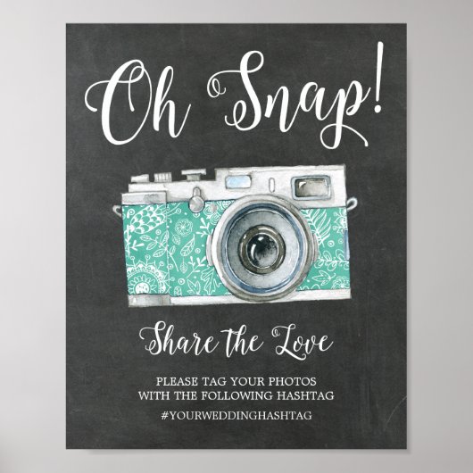 Poster Panneau Chalkboard Oh Snap Caméra Hashtag Mariage (Devant)