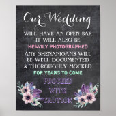 Poster Panneau Chalkboard Open Bar Mariage Signal Floral (Devant)