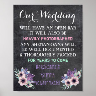 Poster Panneau Chalkboard Open Bar Mariage Signal Floral 