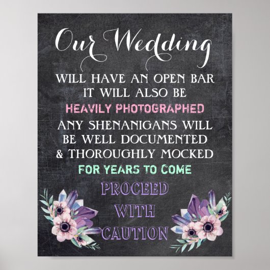 Poster Panneau Chalkboard Open Bar Mariage Signal Floral (Devant)