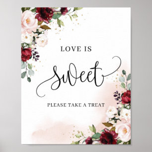 Poster Panneau chic floral bohème bordeaux amour est doux