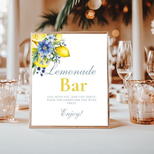 Poster Panneau citron bleu Floral Citrus Lemonad Bar