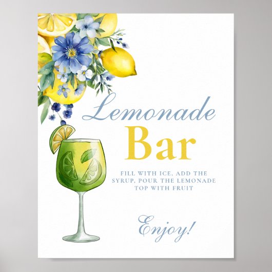 Poster Panneau citron bleu Floral Citrus Lemonad Bar (Devant)