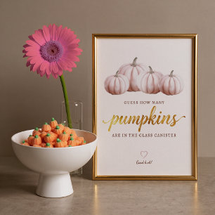 Poster Panneau Combien de Citrouilles Jeu Automnal Rose