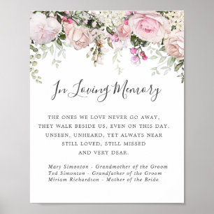 Poster Panneau commémoratif de mariage floral blanc rose