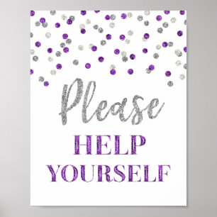 Poster Panneau Confettis Argent Violet Servez-Vous