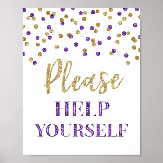 Poster Panneau Confettis Or Violet Servez-Vous S'il Vous  (Devant)