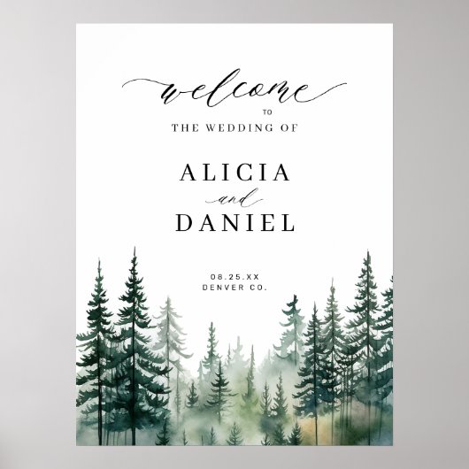 Poster Panneau d'accueil de mariage d'hiver de la pinède (Devant)