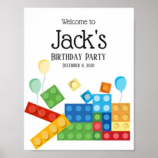 Poster panneau d'accueil en brique de jouets, blocs de co (Devant)